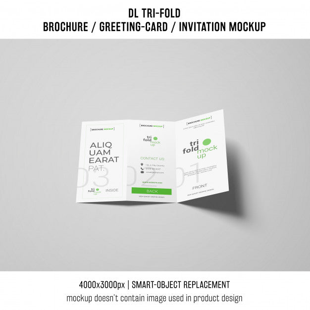 Modern Trifold Brochure Or Invitation Mockup On Gray Background Psd