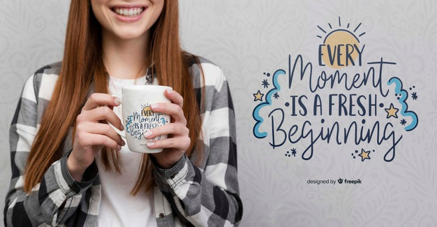 Modern Woman Holding Mug Mock-Up Psd