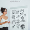 Modern Woman With Mock Up Design Of Whiteboard Psd