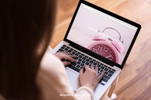Modern Woman Working On Laptop Psd