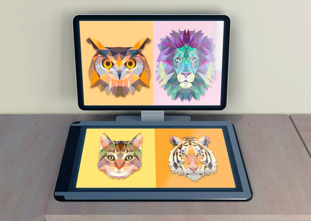 Monitor And Tablet With Artistic Draw Psd