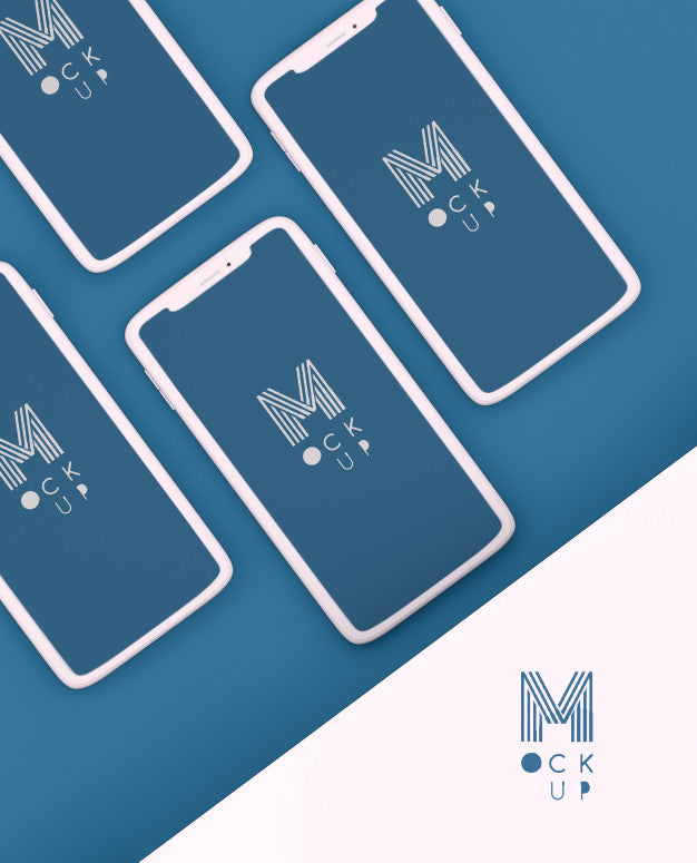 Monochromatical Classic Blue Scene With Phones Mockup Psd