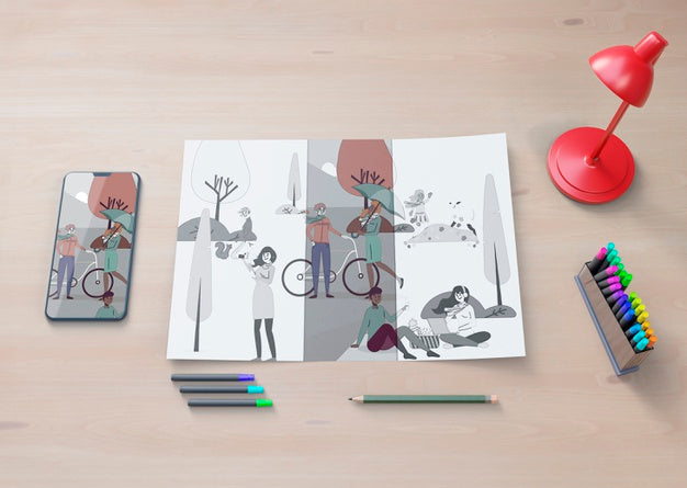 Monochrome And Colorful Sketch On Sheet Psd