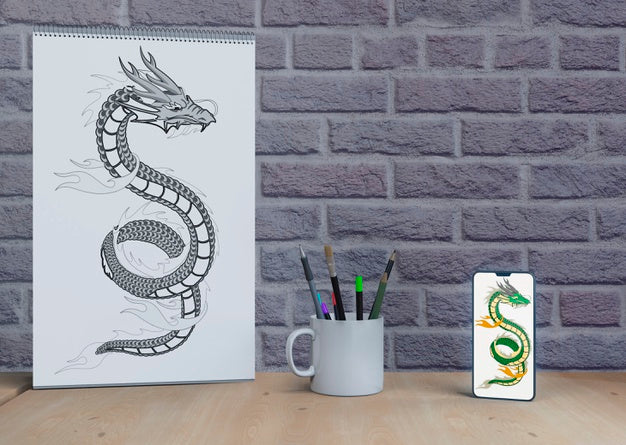 Monochrome Draw On Sheet On Table Psd