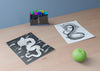 Monochrome Snake Sketch And Apple Beside Psd