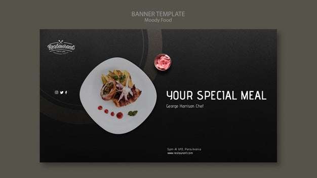 Moody Food Restaurant Banner Template Concept Psd