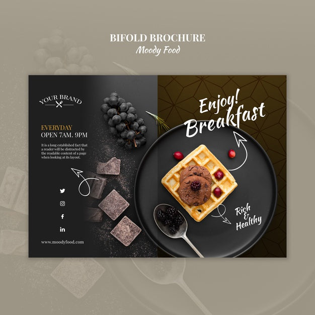 Moody Food Restaurant Bifold Brochure Concept Mock-Up Psd