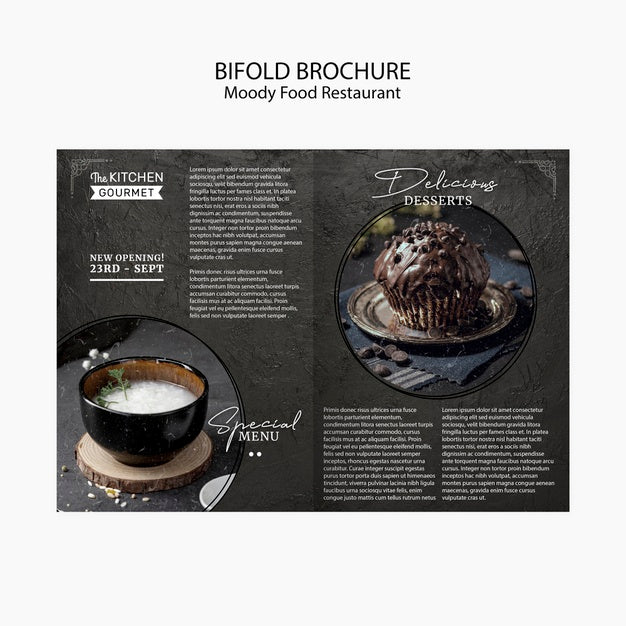 Moody Food Restaurant Bifold Brochure Concept Mock-Up Psd