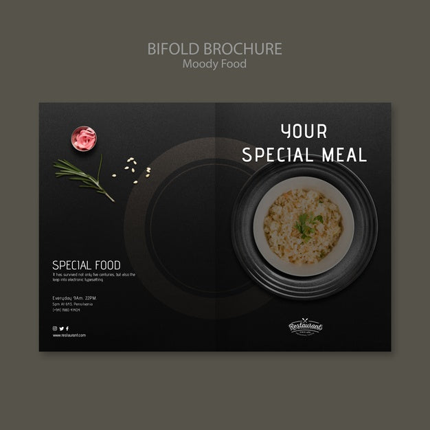 Moody Food Restaurant Bifold Brochure Concept Psd