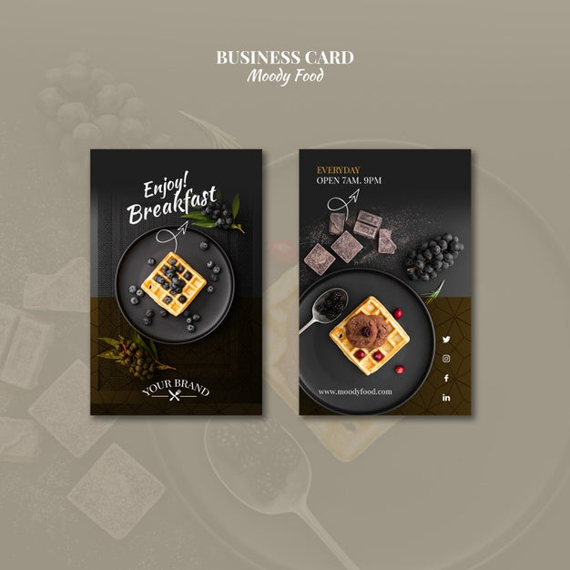 Moody Food Restaurant Business Card Concept Mock-Up Psd
