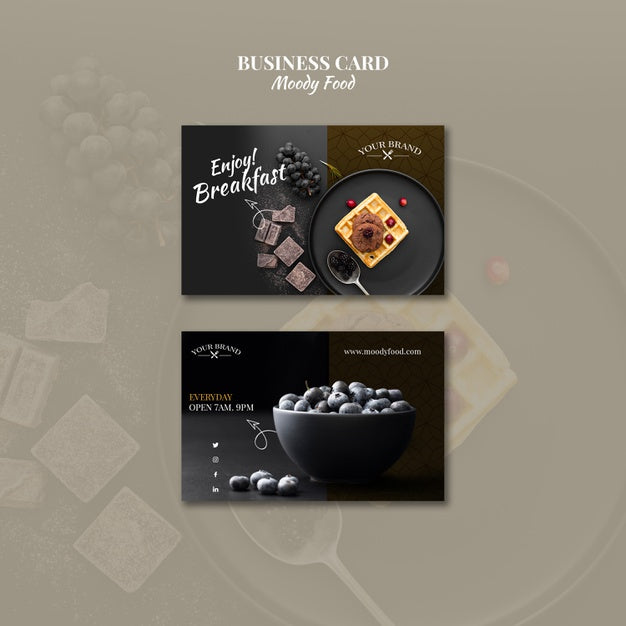 Moody Food Restaurant Business Card Concept Mock-Up Psd