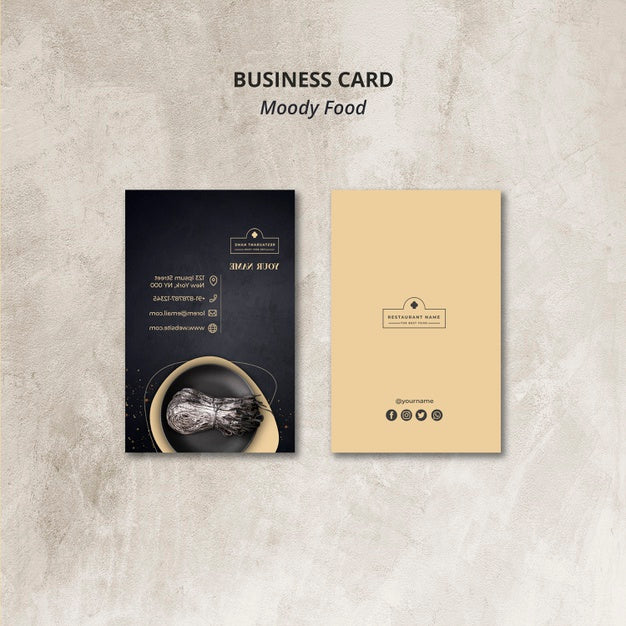 Moody Food Restaurant Business Card Concept Mock-Up Psd