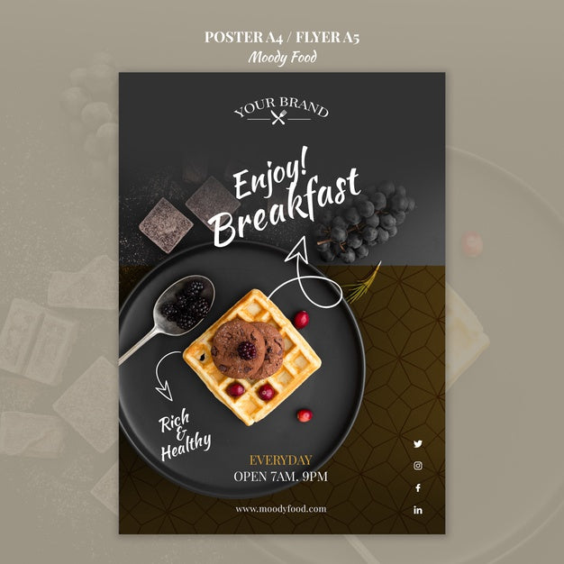 Moody Food Restaurant Flyer Concept Mock-Up Psd