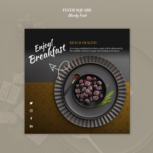Moody Food Restaurant Flyer Square Concept Mock-Up Psd