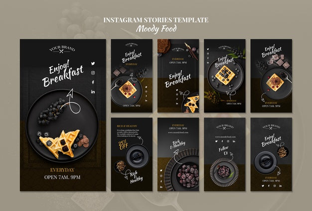 Moody Food Restaurant Instagram Stories Concept Mock-Up Psd