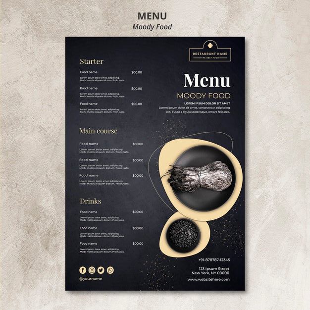 Moody Food Restaurant Menu Concept Psd