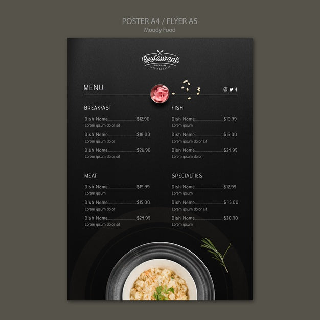 Moody Food Restaurant Poster Concept Mock-Up Psd