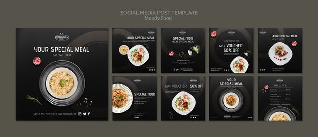 Moody Food Restaurant Social Media Post Template Concept Mock-Up Psd