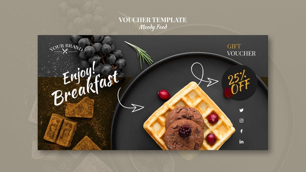 Moody Food Restaurant Voucher Template Concept Mock-Up Psd