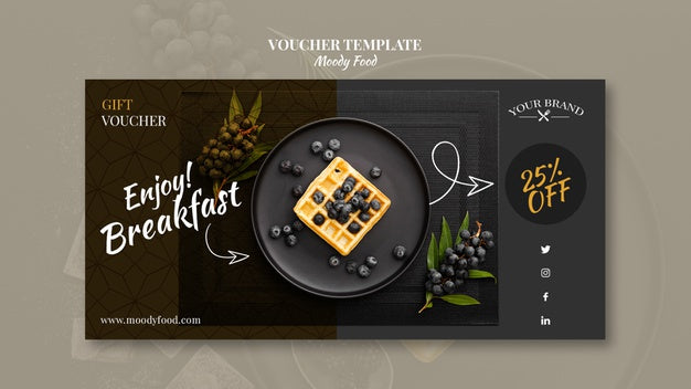 Moody Food Restaurant Voucher Template Concept Mock-Up Psd