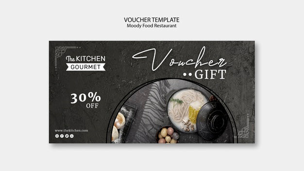 Moody Food Restaurant Voucher Template Concept Mock-Up Psd