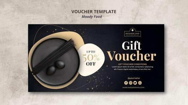 Moody Food Restaurant Voucher Template Concept Psd