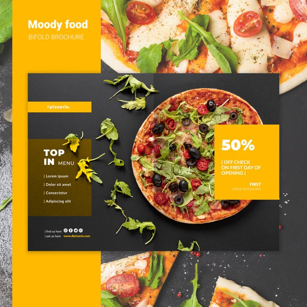 Moody Restaurant Food Bifold Brochure Mock-Up Psd