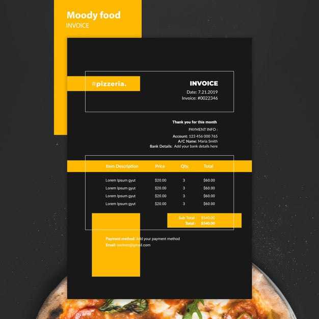 Moody Restaurant Food Invoice Mock-Up Psd