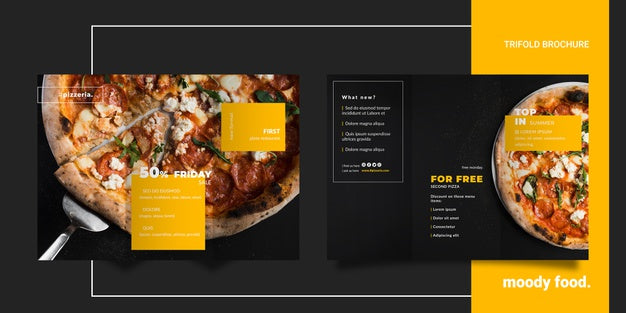 Moody Restaurant Food Trifold Brochure Mock-Up Psd