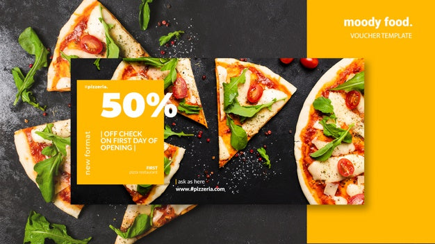 Moody Restaurant Food Voucher Template Mock-Up Psd