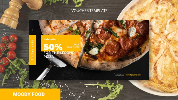 Moody Restaurant Food Voucher Template Mock-Up Psd