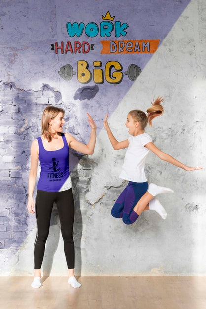 Mother And Daughter Doing Sport Mock-Up Psd