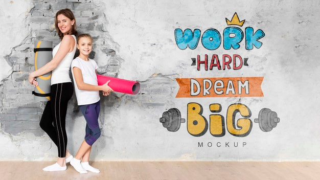 Mother And Daughter Doing Sport Mock-Up Psd