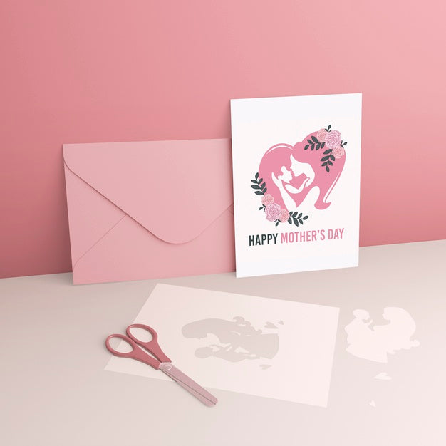 Mother'S Day Card And Envelope With Mock-Up Psd