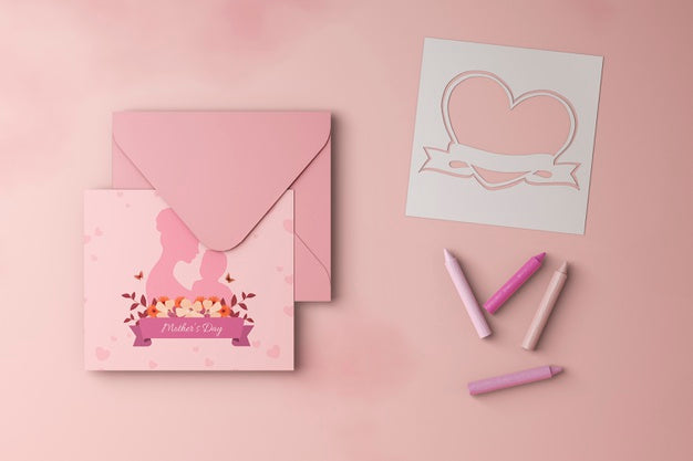 Mother'S Day Card And Envelope With Mock-Up Psd