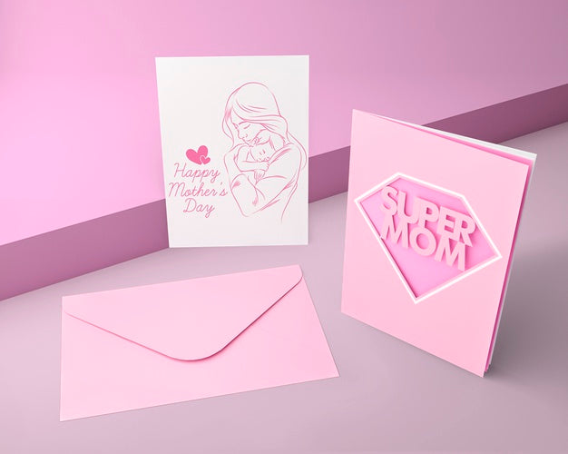 Mother'S Day Card And Envelope With Mock-Up Psd