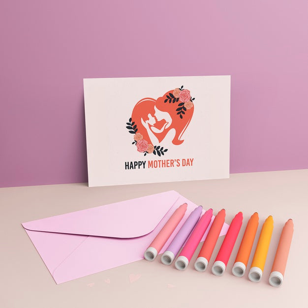 Mother'S Day Card And Envelope With Mock-Up Psd