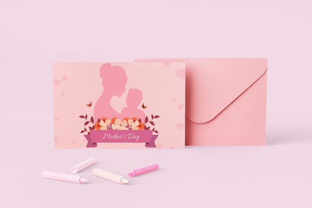 Mother'S Day Card And Envelope With Mock-Up Psd