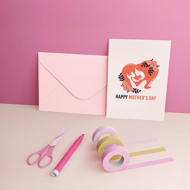 Mother'S Day Card And Envelope With Mock-Up Psd