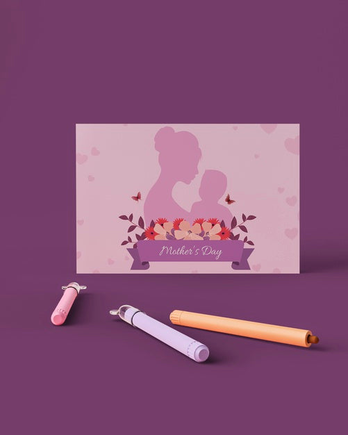 Mother'S Day Card And Markers With Mock-Up Psd