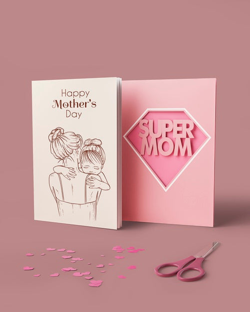 Mother'S Day Card And Scissors With Mock-Up Psd