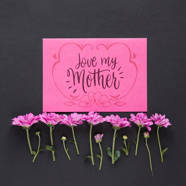 Mothers Day Card Mockup With Flowers Psd