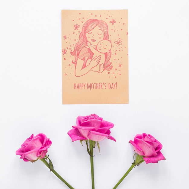 Mothers Day Card Mockup With Flowers Psd