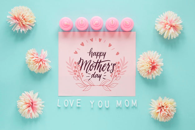 Mothers Day Card Mockup With Flowers Psd