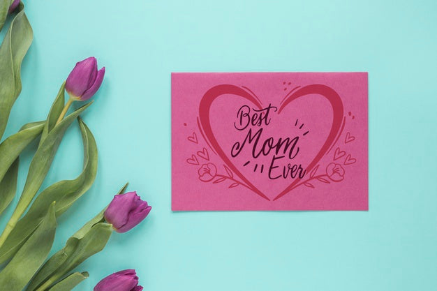 Mothers Day Card Mockup With Flowers Psd