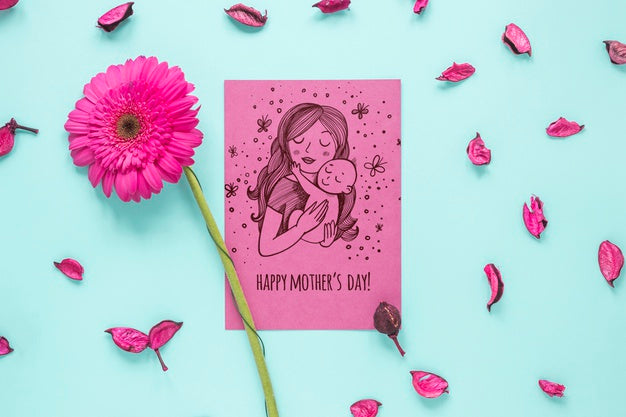 Mothers Day Card Mockup With Flowers Psd