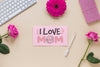 Mothers Day Card Mockup With Flowers Psd