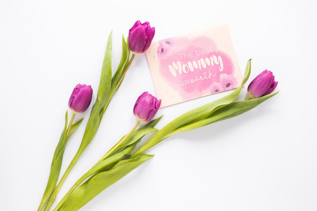 Mothers Day Card Mockup With Flowers Psd