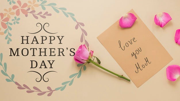 Mothers Day Card Mockup With Flowers Psd