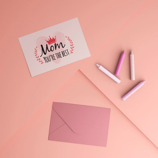 Mother'S Day Celebration Card And Envelope With Mock-Up Psd